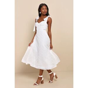 Lulus Glamorous Element White Lurex Tie-Strap Bustier Midi Dress Large Bride NWT
